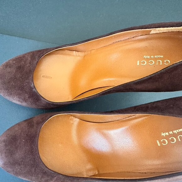 Gucci Cocoa Nappa Charlotte Platform Pumps Heels Size 38 - Picture 8 of 15